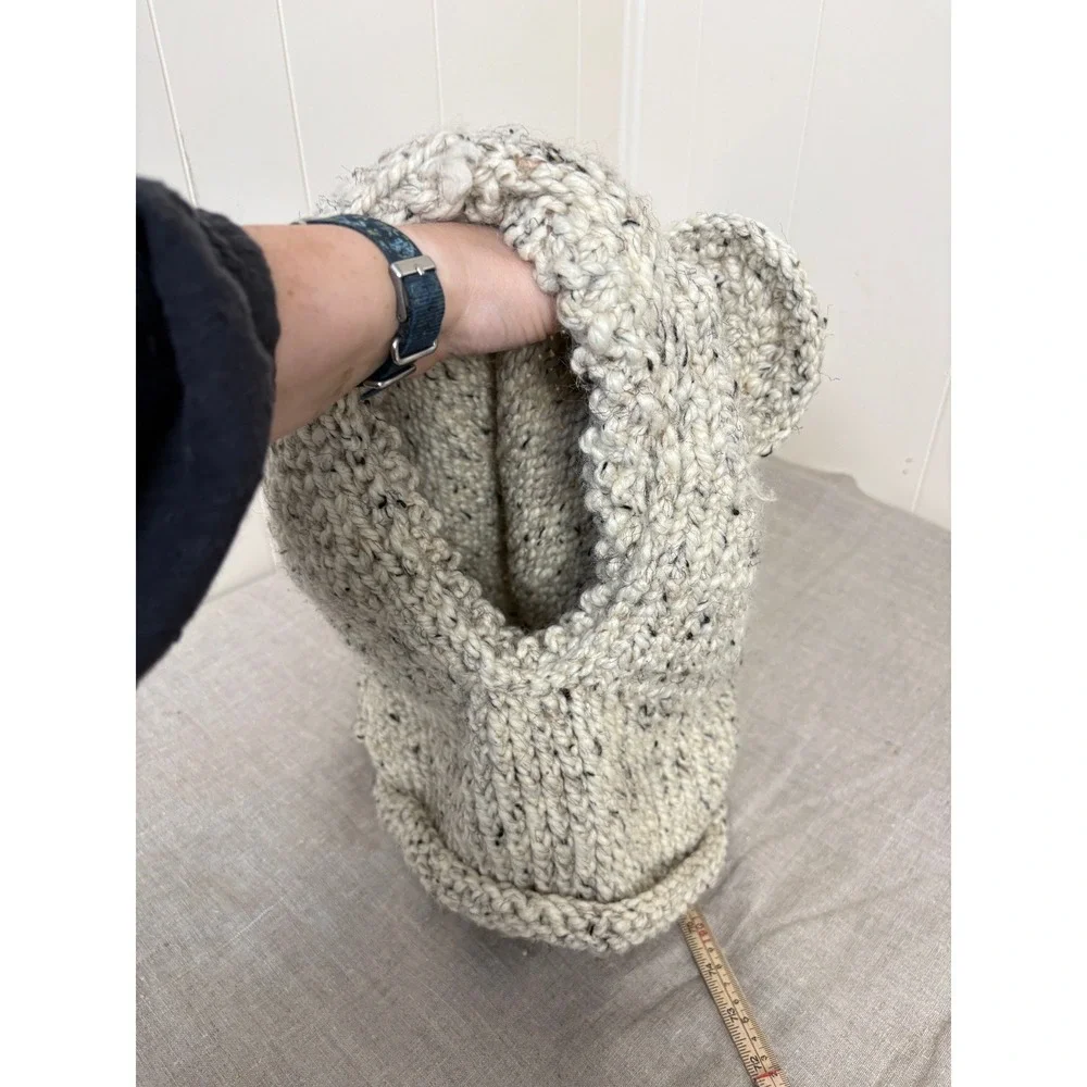 Unbranded Bear Ear Balaclava Hood Adult One Size Oatmeal Fleck Chunky Knit Snood